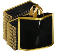 10/20 pièces Sacs de courses en plastique avec bordure dorée noire, convenant pour les petites entreprises, les boutiques, la décoration de la maison, les fêtes et les mariages, Eid Mubarak PET