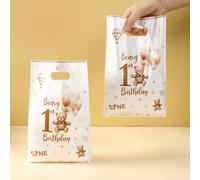 10/25/50 pièces Sac cadeau d'anniversaire avec ours brun, sac d'emballage cadeau avec design de ballons, sac fourre-tout, sac cadeau de fête d'anniversaire, petit sac cadeau de baby shower, sac d'emba