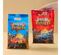 10/25/50 pièces Sacs cadeaux d'anniversaire de monster truck, sacs d'emballage de cadeaux d'anniversaire heureux avec motif de drapeau de camion rouge et bleu, sacs de décoration de fête thème course,