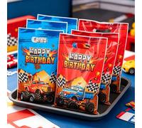 10/25/50pcs Sacs cadeaux thème Monster Truck, sacs d'emballage cadeaux joyeux anniversaire, sacs cadeaux fête camion, fournitures fête d'anniversaire thème camion, sacs fourre-tout, sacs de rangement,