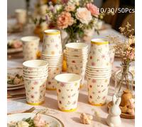 10/30/50pièces Gobelets en papier à motif floral vintage 9oz, convenant pour les boissons chaudes et froides, grande capacité 9oz. Parfait pour les fêtes d'anniversaire, les enterrements de vie de jeu