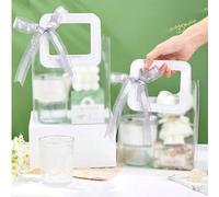 10/5/1 pièce Sac cadeau en plastique PVC/Sac fourre-tout, sac cadeau en plastique transparent avec poignée ronde/carrée (ruban inclus), sac d'emballage cadeau robuste et durable, convient pour mariage