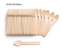 10/50/100/200 pièces Mini cuillères à glace en bois de 3,8 pouces, (Ce sont de petites cuillères mini, veuillez en être conscient avant l'achat, nous vous souhaitons un bon shopping) Artisanat en bois