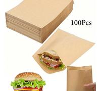 10/50/100 pièces Sacs à sandwich en papier kraft, sacs alimentaires jetables résistants à la graisse, convenant pour les burgers, les desserts, le poulet frit | Emballage de collations étanche, conven