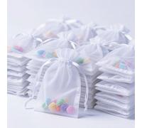 10/50/100 pièces Sacs d'emballage cadeaux blancs, sacs en organza colorés pour faveurs de mariage, sacs à bonbons pour Noël et Halloween, fournitures d'emballage pour vaisselle de fête de différents f