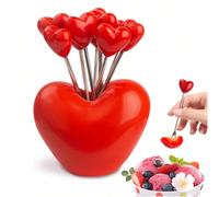 10/6/5 pièces Fourchettes à fruits en forme de cœur en acier inoxydable et 1 pièce support en forme de cœur, fourchettes à fruits, fourchettes à dessert, fourchettes à salade, piques à aliments, atmos