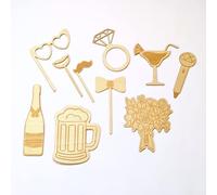 10 Accessoires en Bois Photobooth Mariage, fête, Anniversaire | Décorations de Photos, Déguisement, Props, Kit Photomaton - Moustache, Noeud Papillon, Bouche, Lunettes, Bière (...)