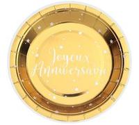10 assiettes carton anniversaire 17.5cm or - générique 000897800000003 Jaune G