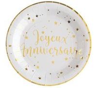 10 assiettes carton anniversaire 23cm blanc or - chalayer 000567000000001 Blanc G