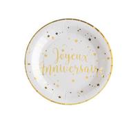 10 ASSIETTES CARTON ANNIVERSAIRE 23CM BLANC OR- VAISSELLE DE FÊTE