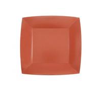 10 ASSIETTES CARTON BIO CARRÉES 23CM ROUGE BRIQUE- VAISSELLE DE FÊTE