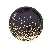 10 ASSIETTES CARTON CONFETTIS OR 22.5CM NOIR- VAISSELLE DE FÊTE