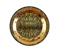 10 Assiettes carton Joyeux anniversaire noir et or 22,5 cm - Or