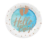 10 assiettes en carton hello boy bleu et or 23 cm baby shower - Bleu - Taille Unique