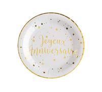 10 assiettes en carton joyeux anniversaire blanc et doré 23 cm avec étoiles - Doré - Taille Unique