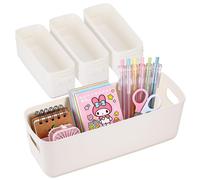 10 boîtes de rangement, en plastique, de petite taille avec poignées, dimensions : 26 x 9 x 8,5 cm, de couleur blanche