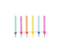 10 bougies anniversaire colorées avec bobèches 6 cm et supports