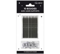 10 bougies avec bobèches anniversaire 7.5cm noir - générique bsp24nb Noir G