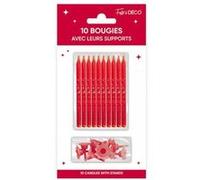 10 bougies avec bobèches anniversaire 7.5cm rouge - générique bsp24ru Rouge G
