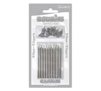 10 BOUGIES PAILLETÉES ARGENT+10 SUPPORTS