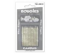 10 BOUGIES PAILLETEES BLANCHES AVEC SUPPORT