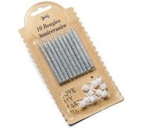10 bougies pailletées et bobèches argent 6 cm - artifetes 74714 Gris