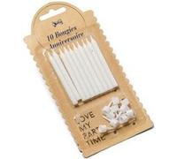 10 bougies pailletées et bobèches blanches 6 cm - artifetes 74710 Blanc