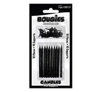 Generique Bougies pailletées noires - 10 bougies et 10 supports
