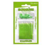 10 BOUGIES PAILLETEES VERTES AVEC SUPPORT