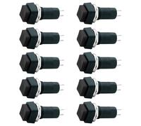 10 bouton NA normalement ouvert 18 x 18 mm, bouton noir, unipolaire, carré, trou de montage 12 mm M12, fixation à vis avec virole, panneau 12 V 220 V 1 A, contacts à souder, micro, mini, NO