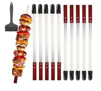 10 Brochettes plates pour barbecue en acier inoxydable 40cm avec manche en bois + grande brosse silicone - Set réutilisable pour kebabs, viandes et légumes - Accessoire BBQ complet