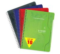 10 carnets à spirales, format 17x22 cm, 180 pages, quadrillage fin
