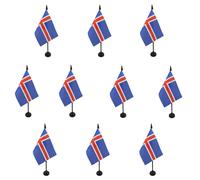 10 drapeaux de table pour l'Islande, dimensions 15x10 cm, avec base en plastique