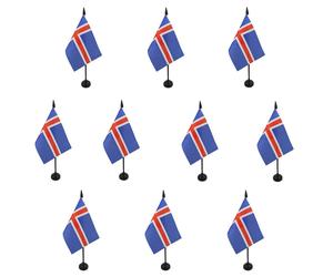 10 drapeaux de table pour l'Islande, dimensions 15x10 cm, avec base en plastique
