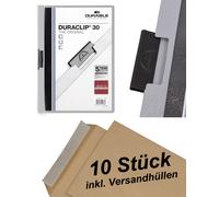 10 Durable Dossier à Pince Duraclip 30, Films Rigides, Jusqu'À 30 Feuille Gris +