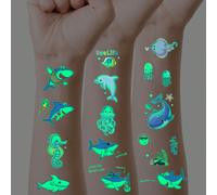 10 Feuilles De Stickers De Tatouage Lumineux Avec Des Motifs D'animaux De L'océan Mignons De Requin, Baleine, Dauphin, Imperméable Et Résistant À La Sueur Qui Brillent Dans L'obscurité CartoonPapetier