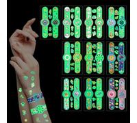 10 feuilles de tatouages de montre pour enfants, tatouages temporaires lumineux, autocollants néon amusants, sûrs et imperméables, cadeaux de fête pour garçons et filles, accessoires de costume