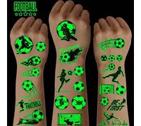 10 feuilles de tatouages temporaires lumineux de ballons de football, motif de football phosphorescent. Parfait pour les fêtes d'anniversaire, festivals de musique, cadeaux d'équipe de football et déc