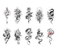 10 Feuilles De Tatouages Temporaires Pour Femmes Filles Fleurs Serpent Dragon Tatouage Ephemere Temporaire Hommes Enfants