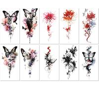 10 Feuilles Ensemble De Tatouages Temporaires Représentant Des Fleurs Et Des Roses Colorées À L'Aquarelle Sur Le Petit Bras