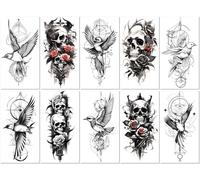 10 Feuilles Ensemble De Tatouages Temporaires Représentant Des Fleurs Et Des Roses Colorées À L'Aquarelle Sur Le Petit Bras