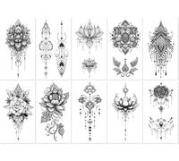 10 feuilles Grands Autocollants De Tatouage Temporaire À Motifs De Totems, Papillons, Fleurs, Noir Et Blanc, Style Minimaliste, Créatif Et Frais.