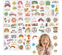 10 Feuilles Hippie Tatouage Enfant,Tatouage Ephémère Fille,Tatouage Temporaire Garcon,Tattoo Ephemere Kit,Carnaval Tatouages pour Enfants Hippie Party Favor,Cadea Décoration de Fête