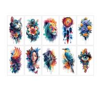 10 Feuilles Tatouage Enfant Animaux Aquarelle - Tatouages Temporaires Éphémères, Réalistes & Étanches, Autocollants pour Filles et Garçons (Bras, Épaule), Cadeau Anniversaire & Fournitures de Fête
