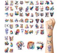 10 Feuilles Tatouages Éphémères Animaux pour Enfants, Tatouage Temporaire Aquarelle Faux Tatouages pour Garçons et Filles, Cadeau d'Anniversaire Décoration de Fête