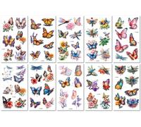10 Feuilles Tatouages Temporaires 3D Fleurs Papillons Et Libellules - Autocollants Amusants Et Réalistes Pour Les Bras Des Enfants
