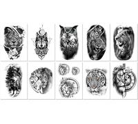 10 Feuilles Tatouages Temporaires Autocollants Demi-Manche Bras Grands Motifs Lion Et Tigre