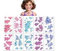 10 Feuilles Tatouages Temporaires Colorés En Écailles De Poisson Autocollants De Sirène Violette De Dessin Animé