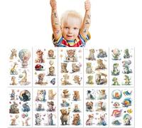 10 Feuilles Tatouages Temporaires Imperméables À Paillettes Mignons Pour Enfants Aquarelle Animaux Scintillants