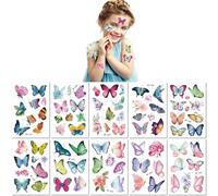 10 Feuilles Tatouages Temporaires Pour Enfants Motifs Papillons Aquarelle Peints À La Main Avec Thème Fleurs Et Papillons